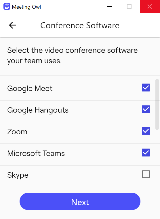 Screenshot of page for conference software selection