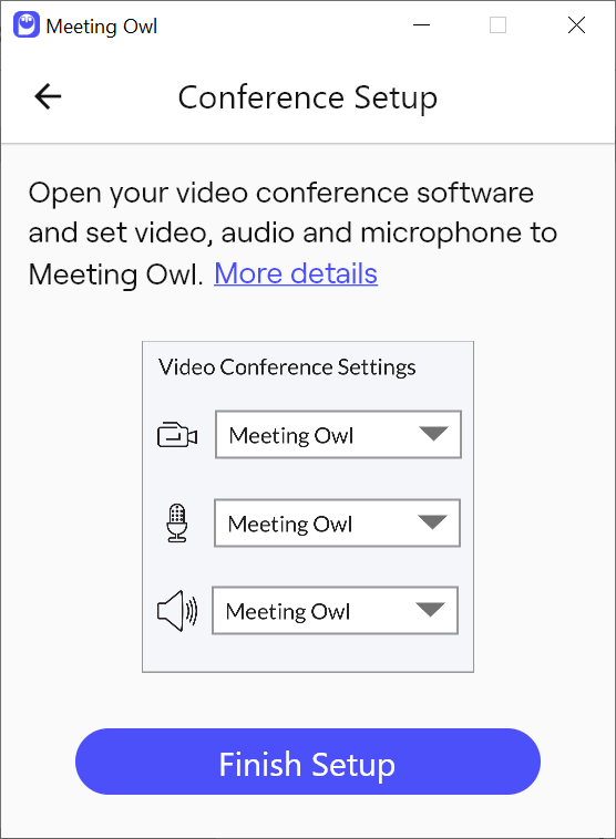 Screenshot of page for finishing set up