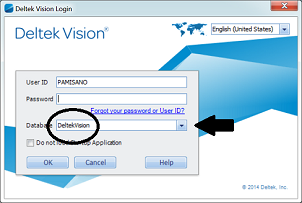 Image showing Deltek login dialogue box.
