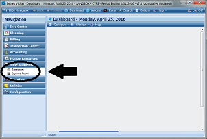 Image showing navigation on left side of Deltek window.