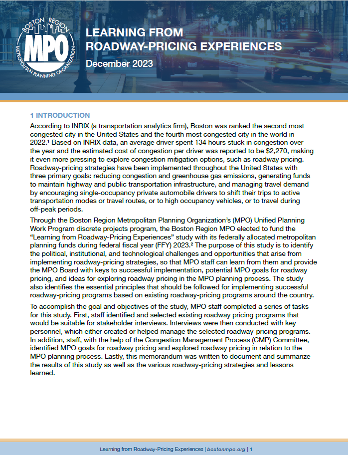 Learning from Roadway-Pricing Experiences first page