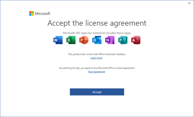 Accept license agreement window
