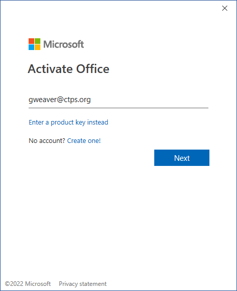 Screenshot of Microsoft Active Office log-in process.