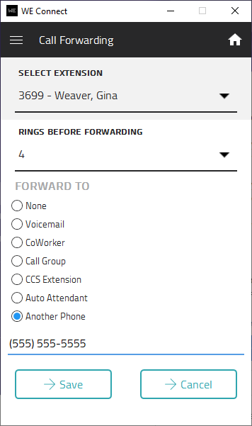 WE Connect Call Forwarding