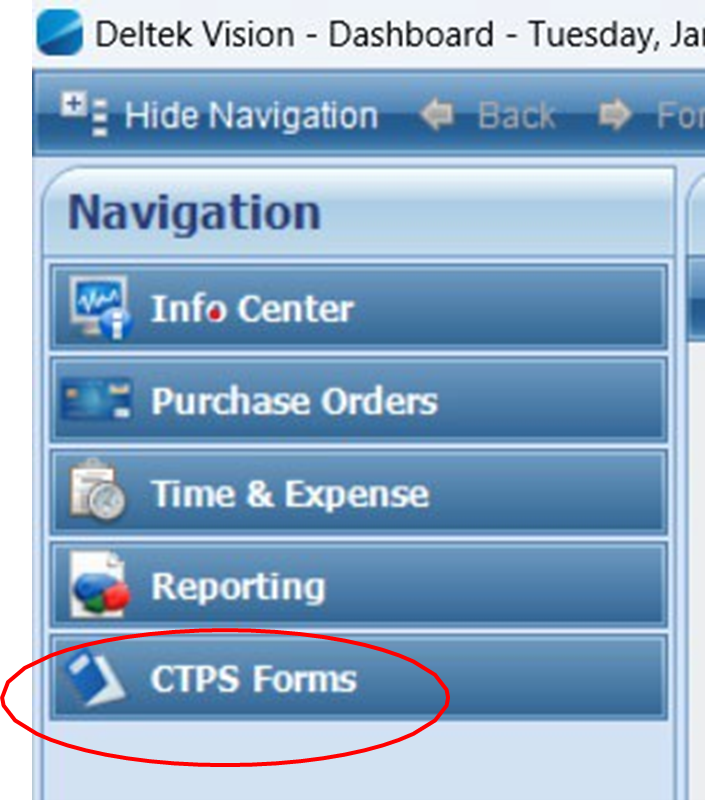Shows CTPS Forms location on left navigation