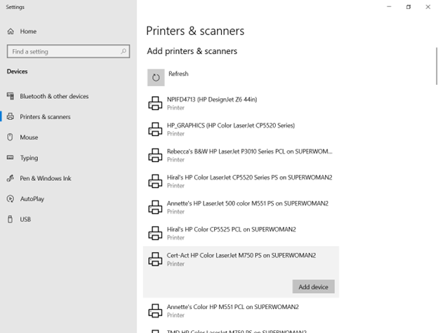 Add the device that has been selected